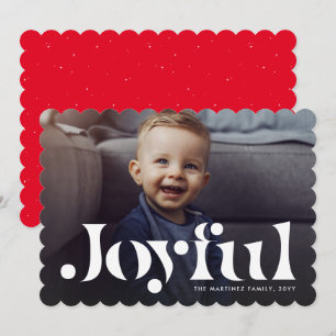 Joyful simple one photo red holiday card