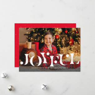 Joyful simple one photo red holiday card