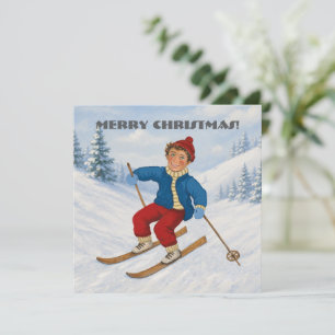 Joyful Skier Christmas Flat Card