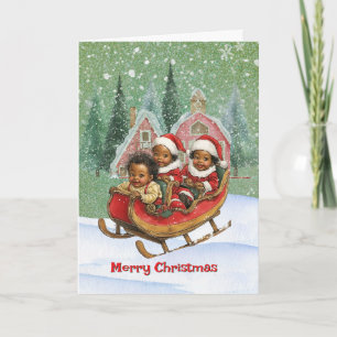 Joyful Sleigh Ride African American Kids Holiday Card