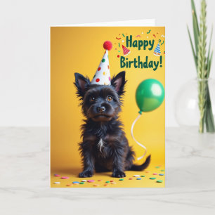 Joyful Small Dog Hat Birthday Card