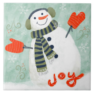 Joyful Snowman Ceramic Kitchen Tile