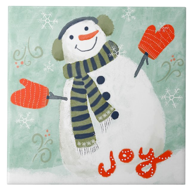 Joyful Snowman Ceramic Kitchen Tile (Front)