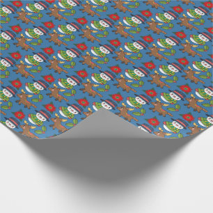Joyful Snowman Deer Winter Holiday Pattern Wrapping Paper