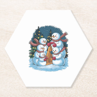 Joyful Snowman Family Paper Coaster