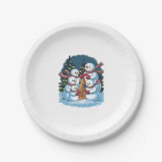 Joyful Snowman Family Paper Plate