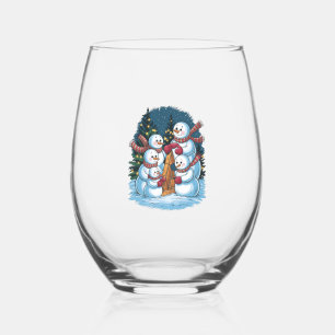 Joyful Snowman Family Stemless Wine Glass