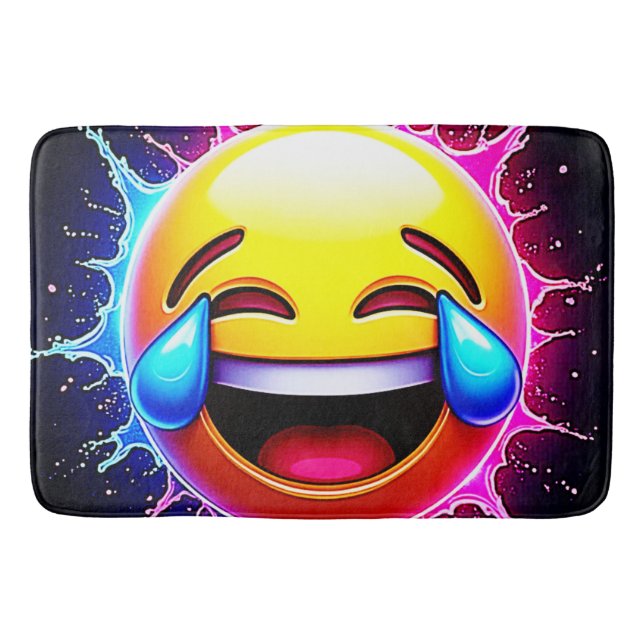 Joyful Splash: Laughing Emoji Art Bath Mat (Front)