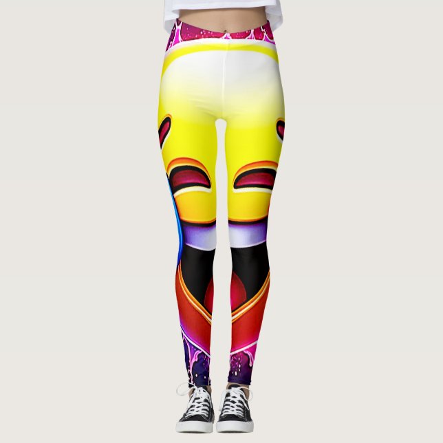 Joyful Splash: Laughing Emoji Art Leggings (Front)