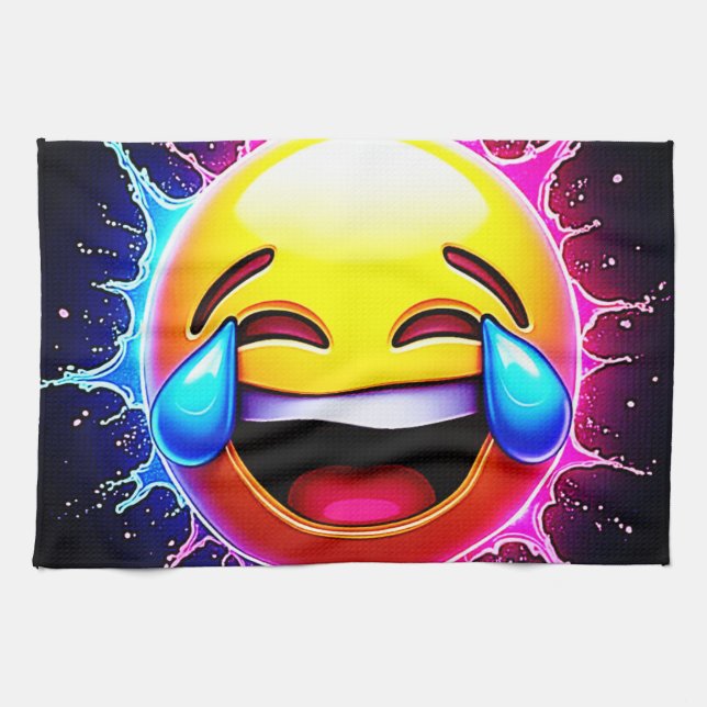 Joyful Splash: Laughing Emoji Art Tea Towel (Horizontal)
