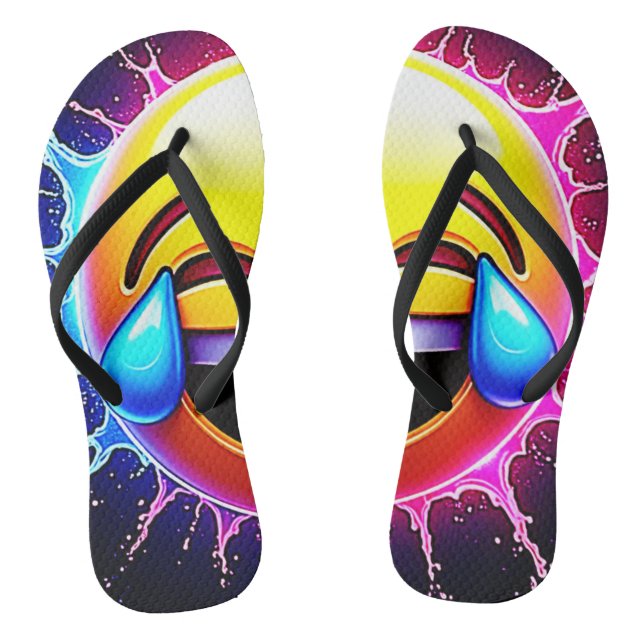 Joyful Splash: Laughing Emoji Art Thongs (Footbed)
