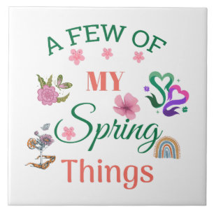 Joyful Spring Quote with Flowers and Rainbows Ceramic Tile