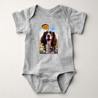 Joyful Springer Spaniel  in Watercolor Baby Bodysuit