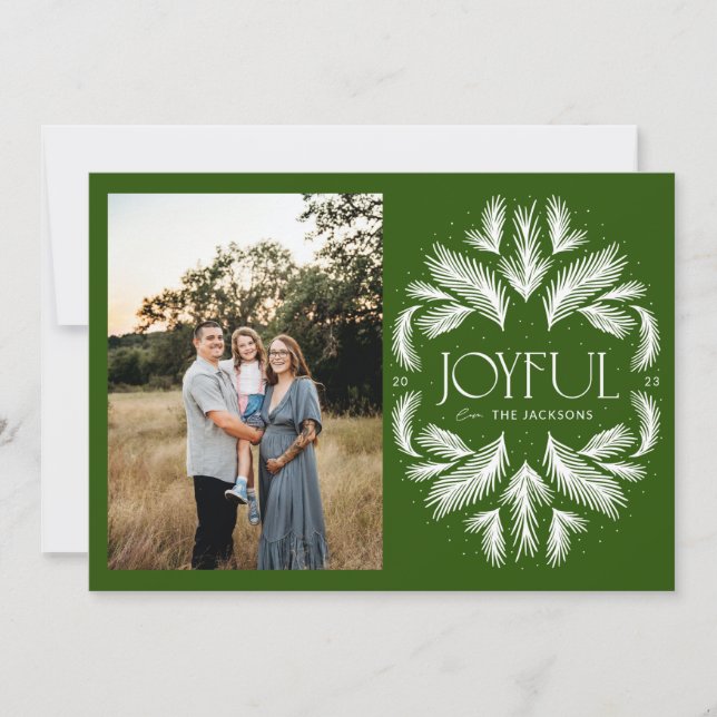 Joyful Spruce Frame Green Holiday Card (Front)