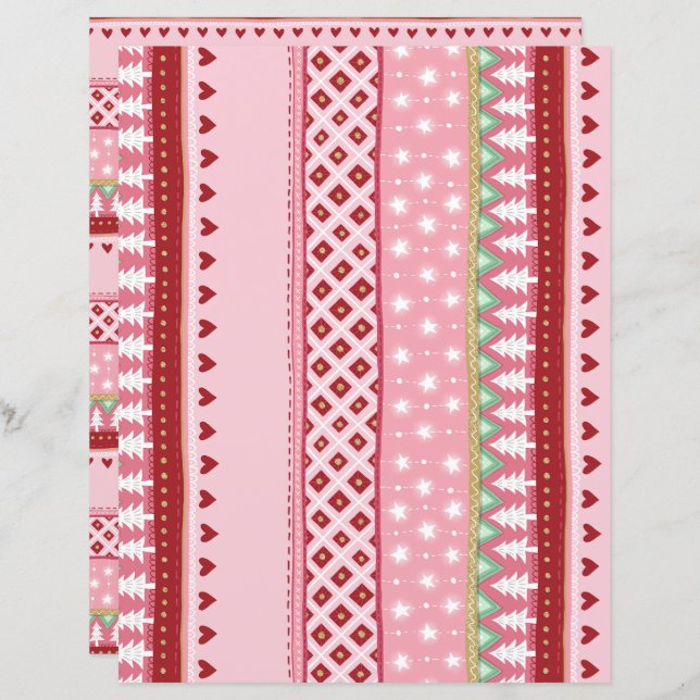 Joyful Stripe Pink Christmas Scrapbook Paper (Front/Back)