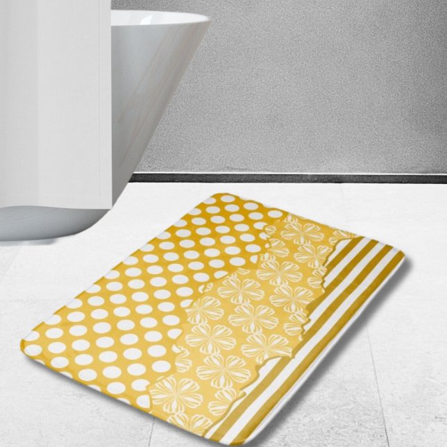 Joyful Stripes Floral Polka Dot Layered Yellow Bath Mat (Joyful Stripes Floral Polka Dot Layered Yellow Bath Mat)