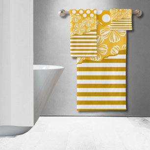Joyful Stripes Floral Polka Dot Layered Yellow Bath Towel Set