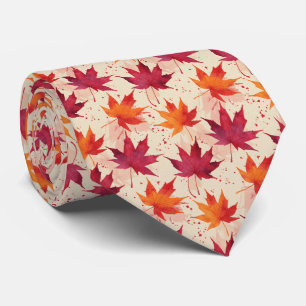 Joyful Sunset Glow Watercolor Maple Leaf Tie