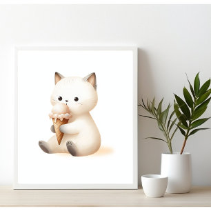 Joyful Sweet Kitten with Ice Cream Cone Poster