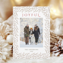 Joyful Tan Botanical Rustic Christmas Photo