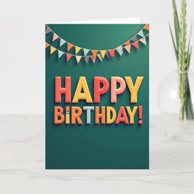 Joyful Teal 3D Birthday Card (Front)