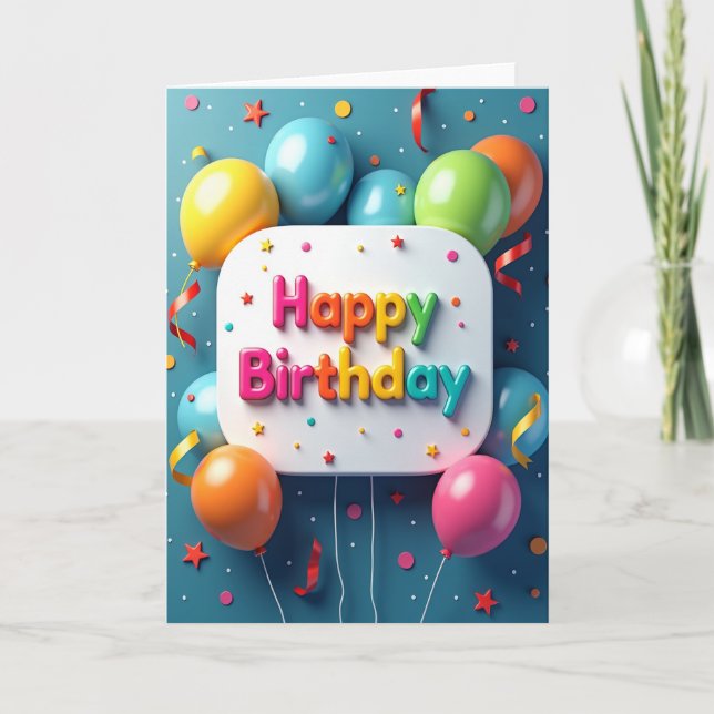 Joyful Teal Birthday Scene Card (Front)