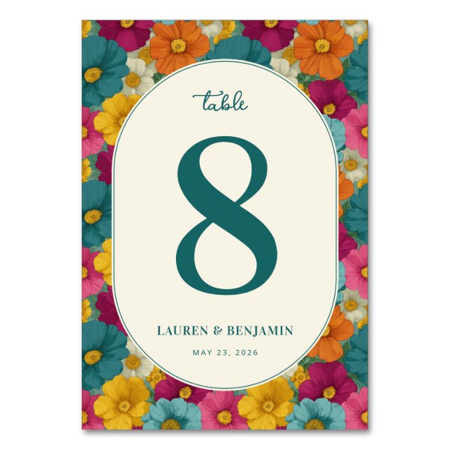 Joyful Teal Floral Number Table Number (Front)