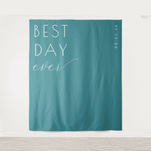 Joyful Teal Minimalist Celebration Sign Tapestry
