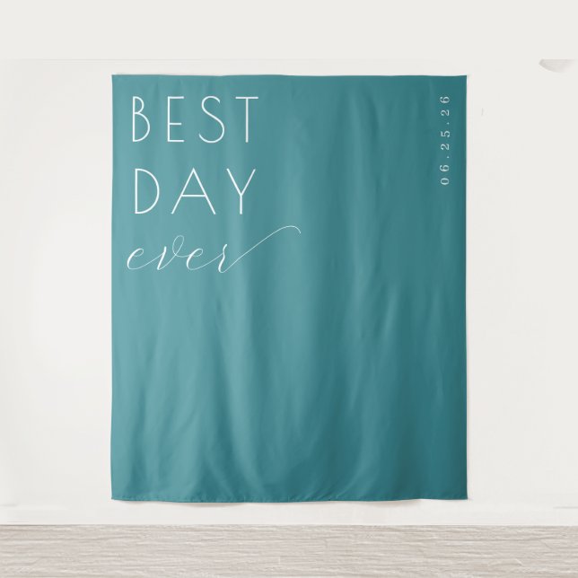 Joyful Teal Minimalist Celebration Sign Tapestry (Front)
