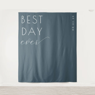 Joyful Teal Minimalist Celebration Sign Tapestry