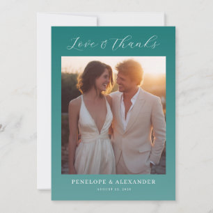 Joyful Teal Minimalist Photo Thank You Card