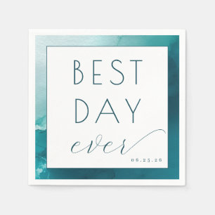 Joyful Teal Watercolor Celebration Napkin