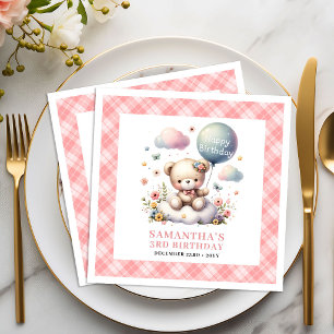 Joyful teddy bear balloon flowers girl party napki napkin
