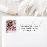Joyful Text Overlay Photo Christmas Return Address Label<br><div class="desc">Joyful Text Overlay Photo Christmas Return Address  Simply replace the sample photo with your own and personalise with your name and return address. Joyful is in a modern playful set script in pale frosty blue and the text is overlaid on top.</div>