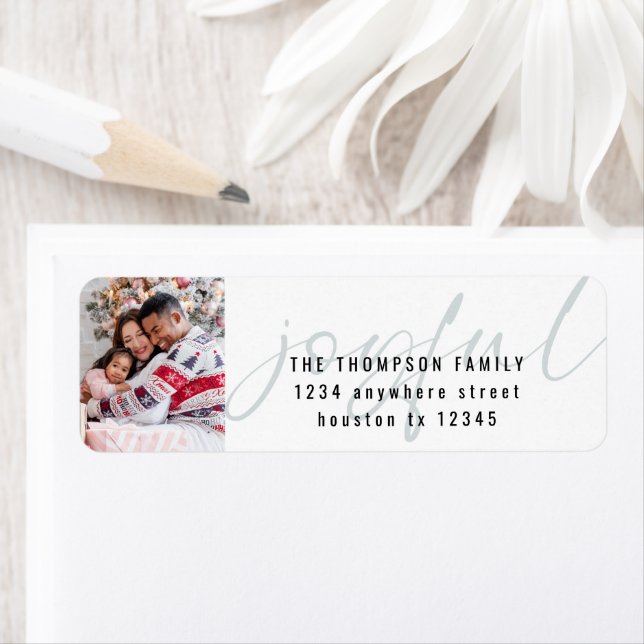 Joyful Text Overlay Photo Christmas Return Address Label (Insitu)