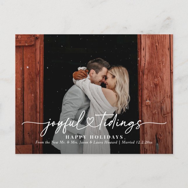 Joyful Tidings Newlyweds Holiday Card Postcard (Front)