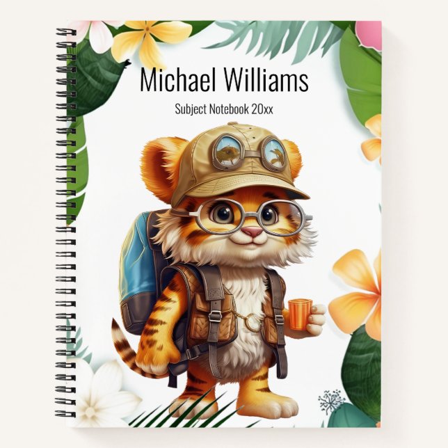 Joyful Tiger Cub with Backpack and coffee Notebook (Front)