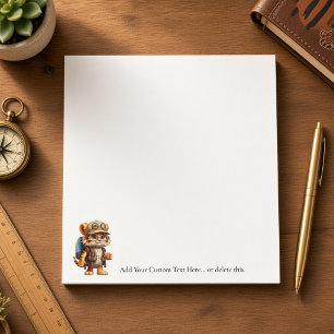 Joyful Tiger Cub with Backpack and coffee Notepad
