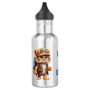 Joyful Tiger Cub with Backpack and drinking 532 Ml Water Bottle
