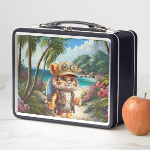 Joyful Tiger Cub with Backpack and juice Metal Lunch Box