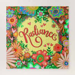 Joyful Trendy Radiance Heart Floral Inspirivity  Jigsaw Puzzle