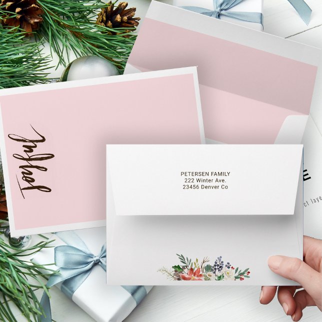 Joyful Trendy Typography Blush Pink Christmas Envelope (Creator Uploaded)