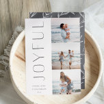 Joyful Trio | Modern 3 Photo Collage Holiday Card<br><div class="desc">A chic and elegant holiday card design featuring three photos aligned at the right in a vertical layout. "Joyful" appears alongside your photo in understated,  modern type. Personalise with your family name and custom holiday greeting beneath for the perfect finishing touch to these cool minimalist Christmas 2021 photo cards.</div>
