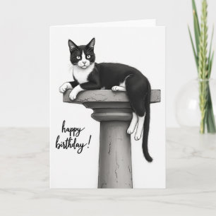 Joyful Tuxedo Cat Birthday Card