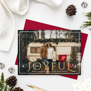 Joyful Twinkle Lights and Stars Gold Foil Photo Holiday Card