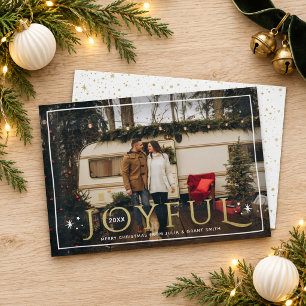 Joyful Twinkle Lights and Stars Gold Foil Photo Holiday Card