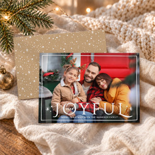 Joyful Twinkle Lights and Stars Neutral Photo Holiday Card