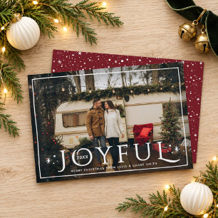 Joyful Twinkle Lights and Stars Wine Red Photo Holiday Card