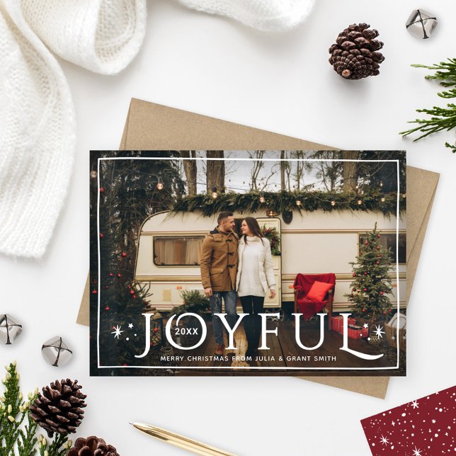 Joyful Twinkle Lights and Stars Wine Red Photo Holiday Card (Creator Uploaded)