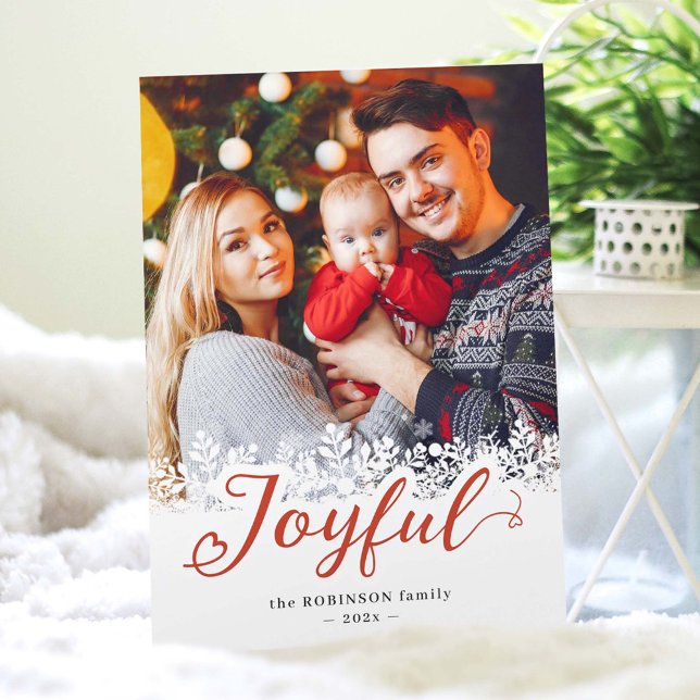 Joyful Typography Snowflakes Christmas Photo Holiday Card (Creator Uploaded)